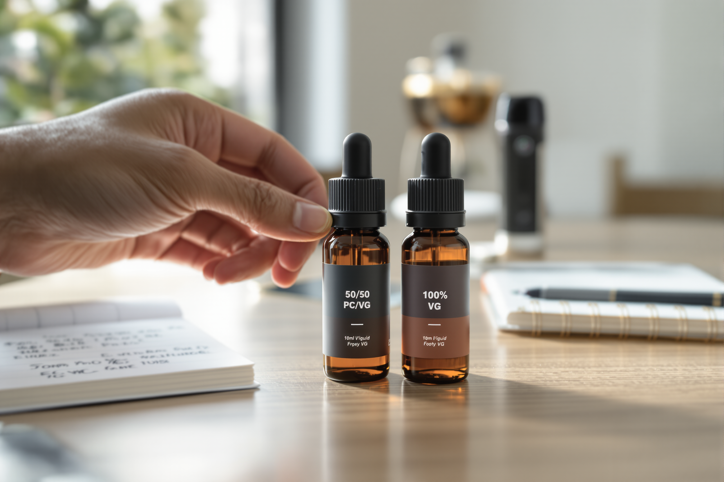 Comparaison de flacons e-liquide PG et VG