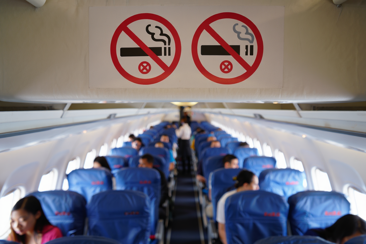 Panneau d'interdiction de vapoter dans un avion